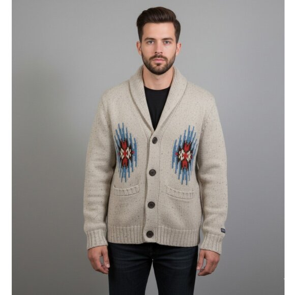 Obey Propaganda Beige Aztec/Southwestern Shawl Collar Cardigan Sweater Men's S - Picture 1 of 7